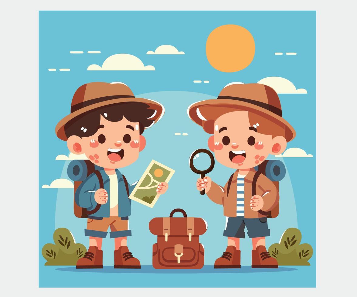 Detective Kids Celebrate Scavenger Hunt Day Illustration vector