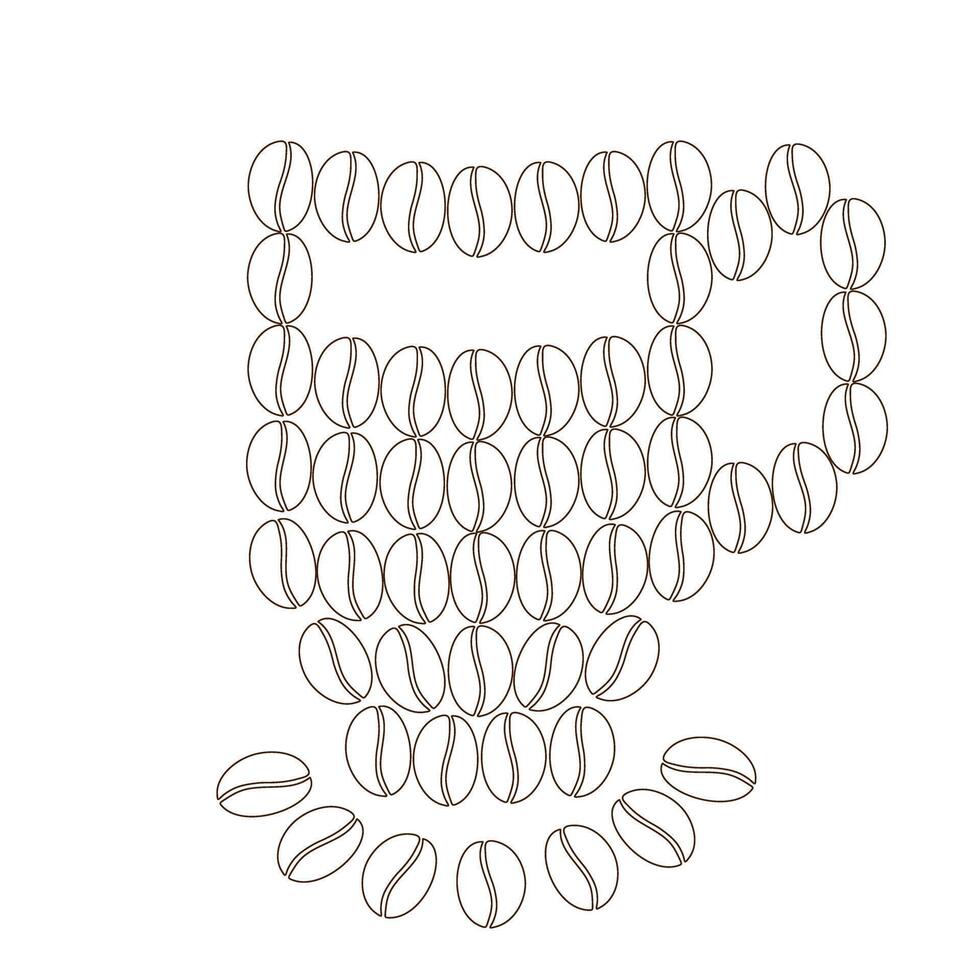 Stylized coffee cup wit saucer of coffee beans Coffee Day greetings or sticker, icon design concept Isolate EPS for cards, poster, banner, brochures or price, label, web or promo, advertisement vector