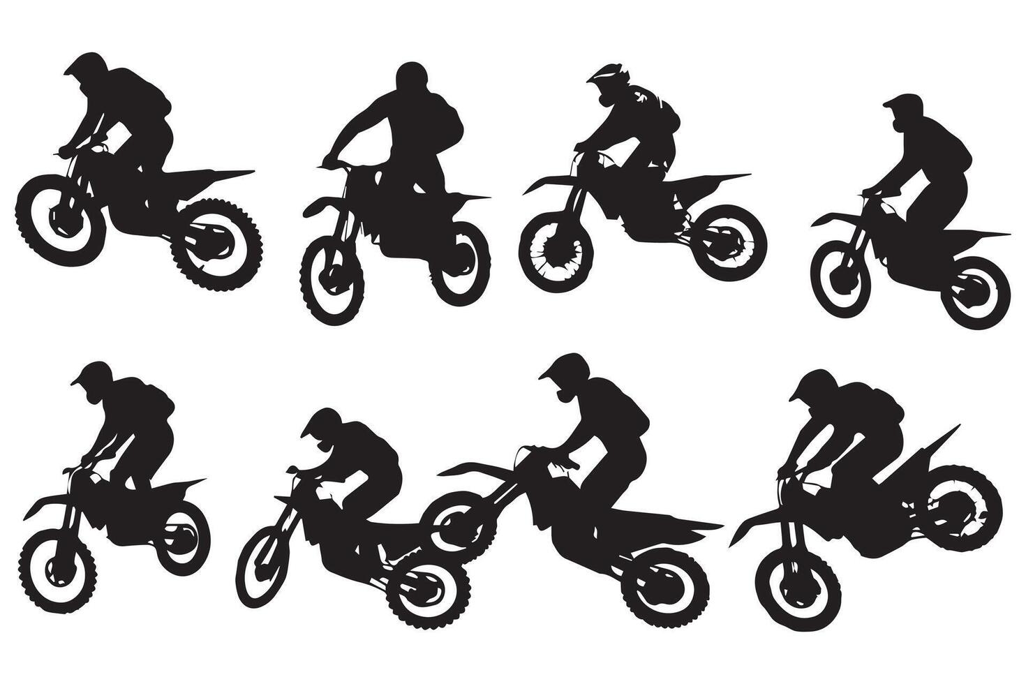 Set of silhouettes of man riding on motocross pro design vector