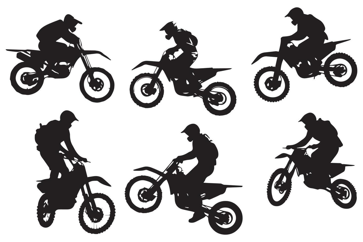 conjunto de siluetas de hombre montando en motocross Pro diseño vector