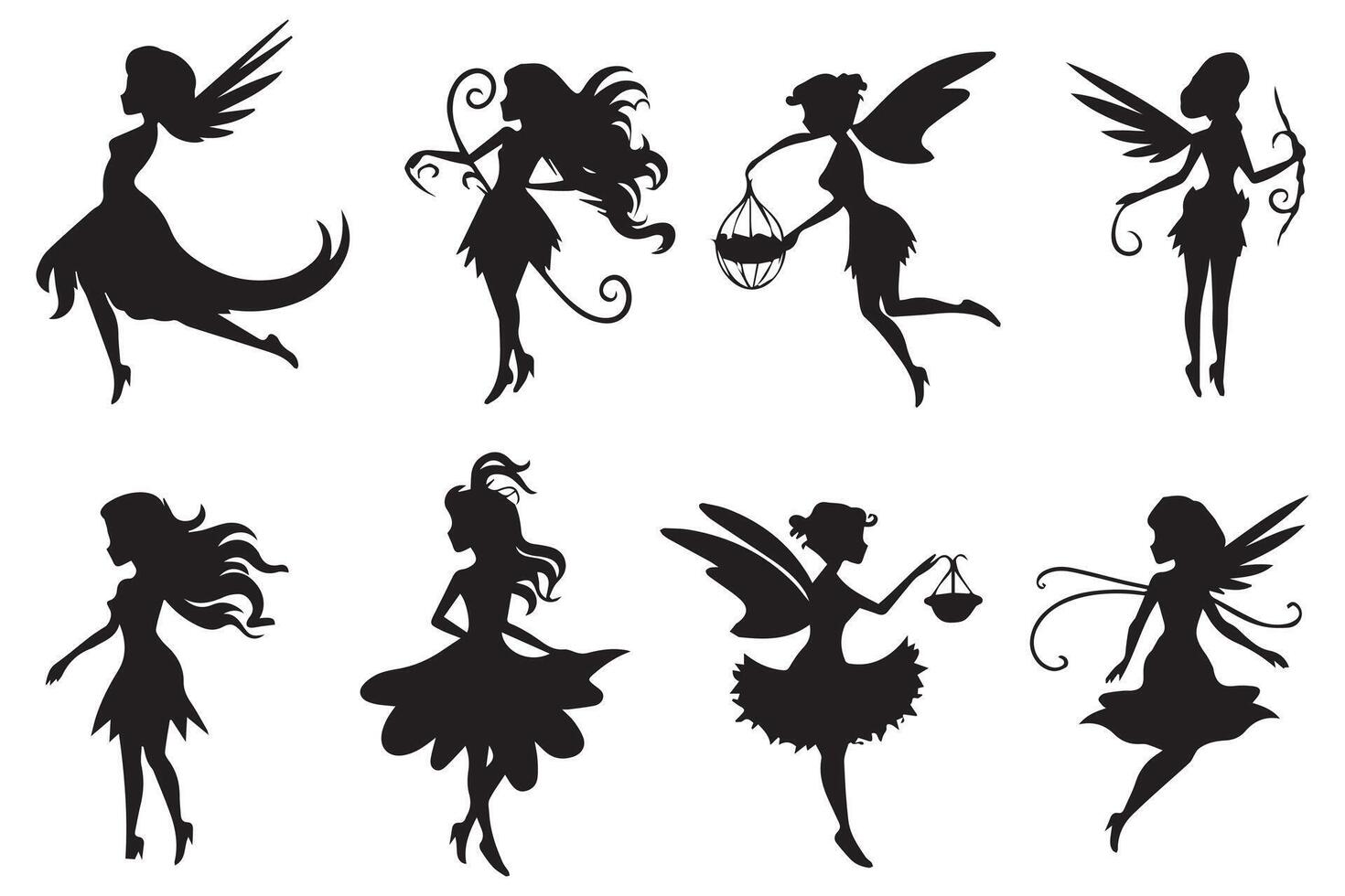 Silhouette set of fairies illustration pro design vector