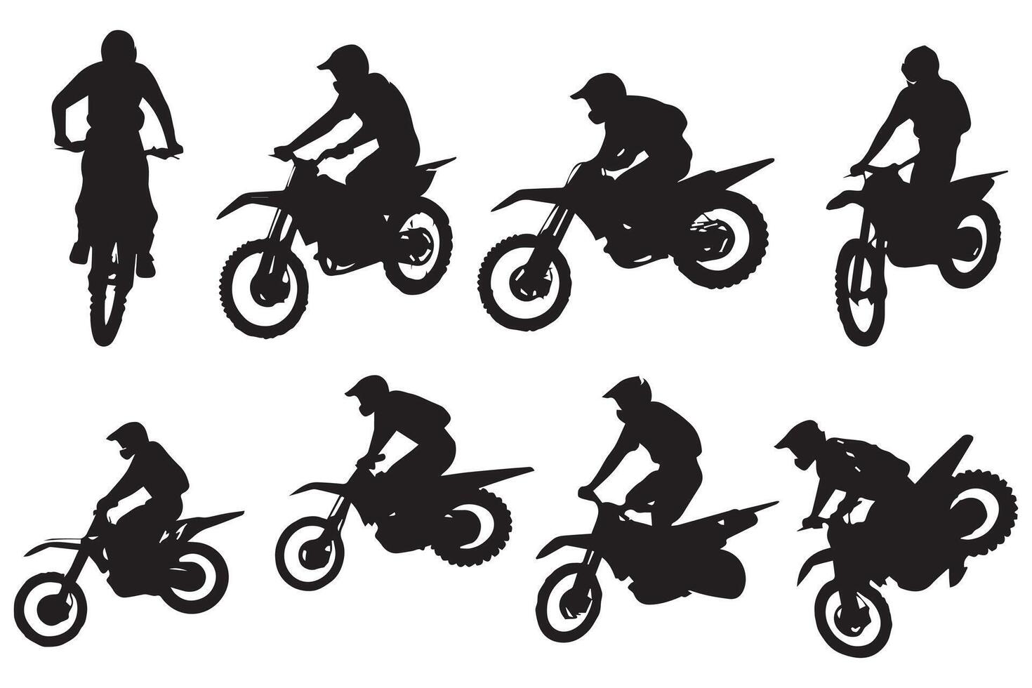 motocross jumping riders, freestyle, isolated silhouettes set pro designt vector