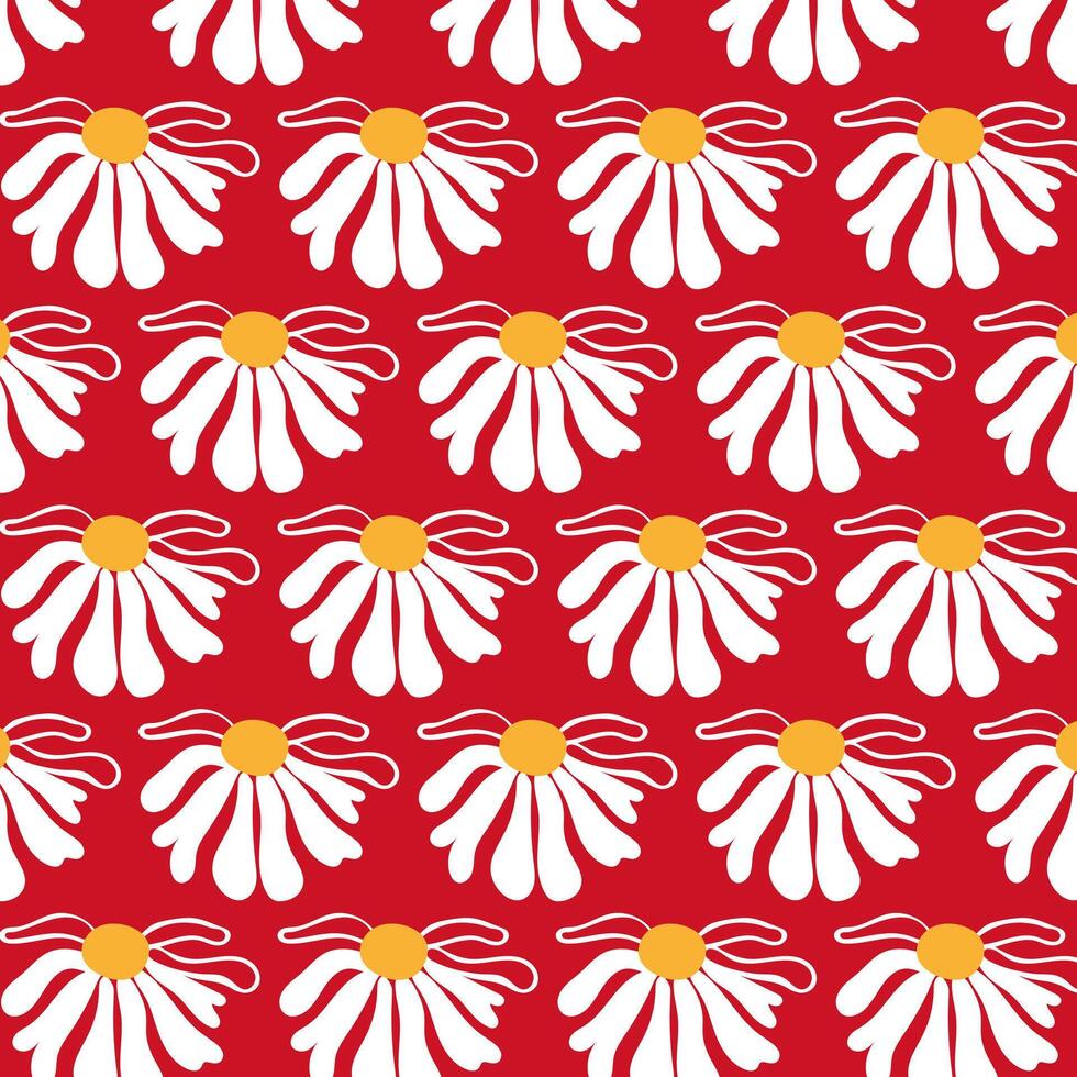 Seamless pattern wildflower daisy Plant flower graphic card Red poster banner Spring summer fabric clothing Coral backdrop packaging Template textile cover vector