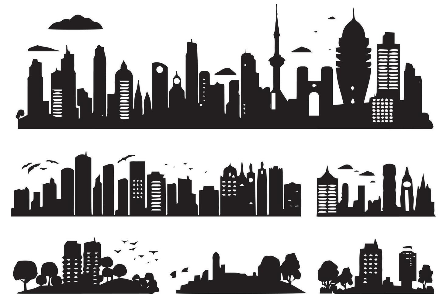 bundile of Building cityline silhouettepro design vector