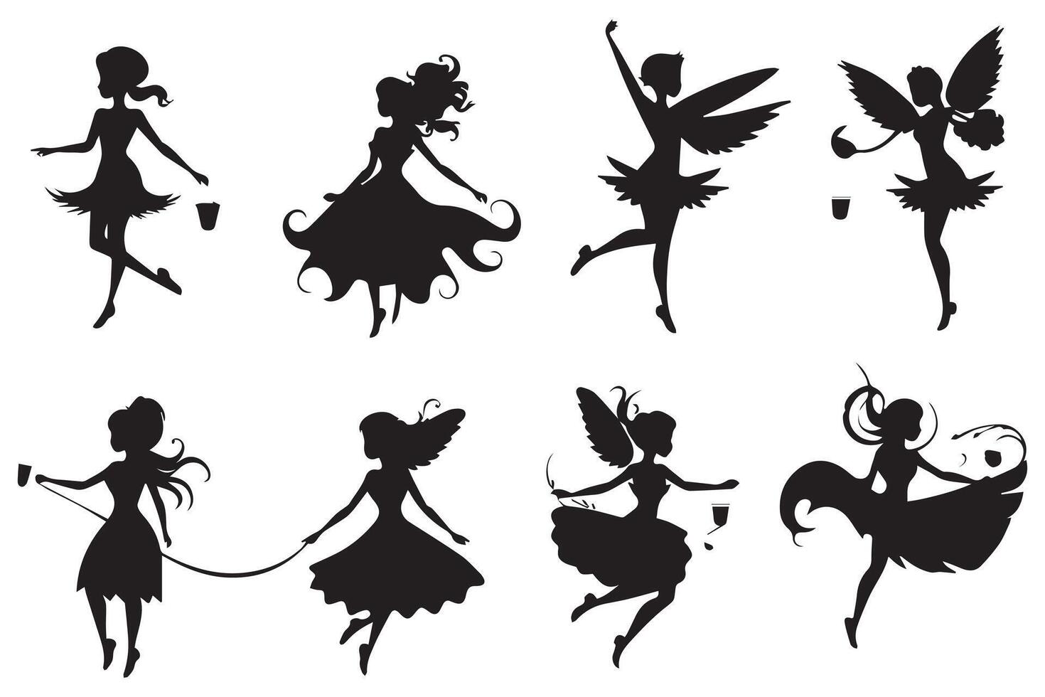 Fairy magic silhouettes set white background pro design vector