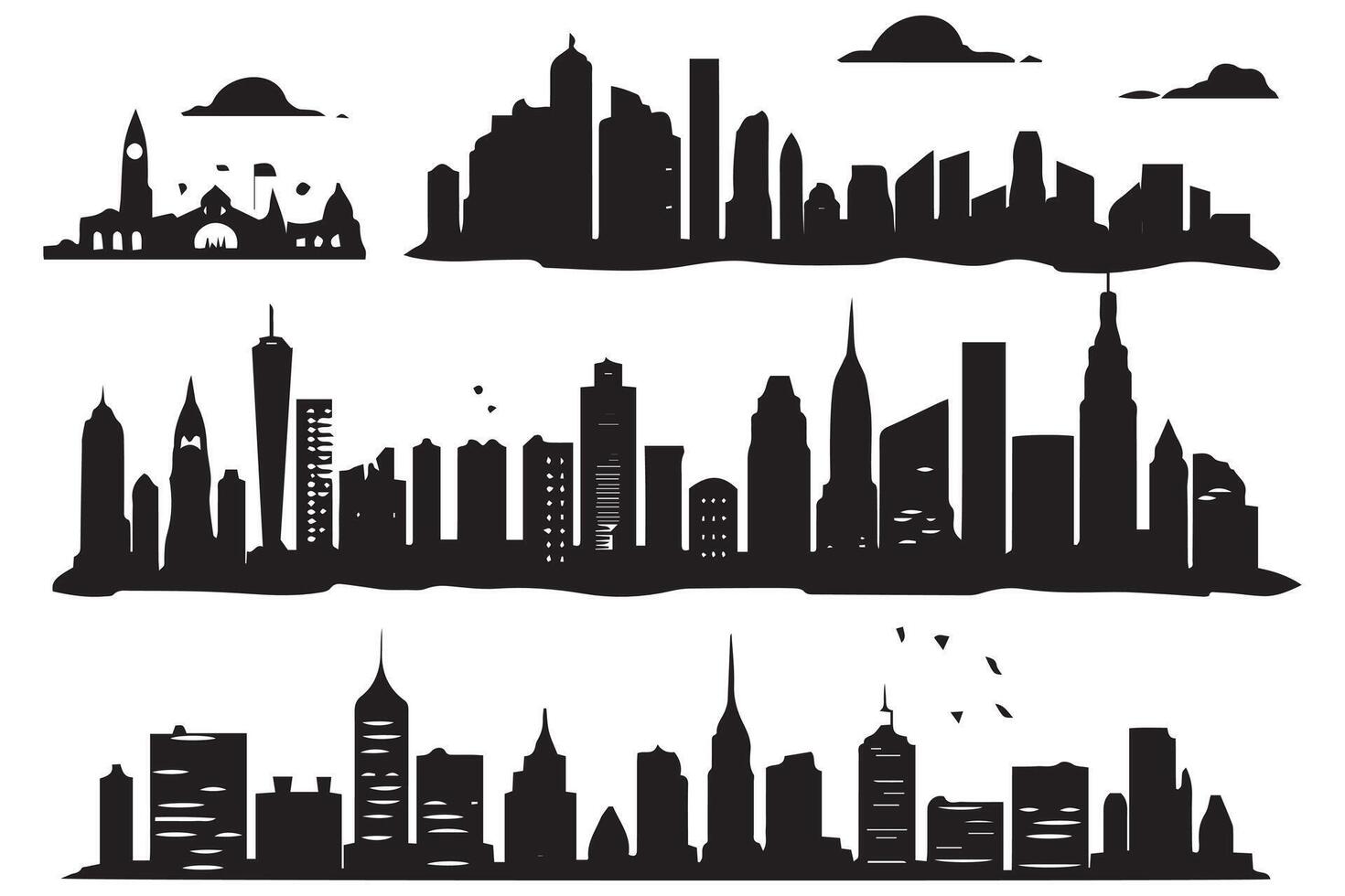 ciudad silueta, silueta de ciudad con negro color en blanco antecedentes Pro diseño vector