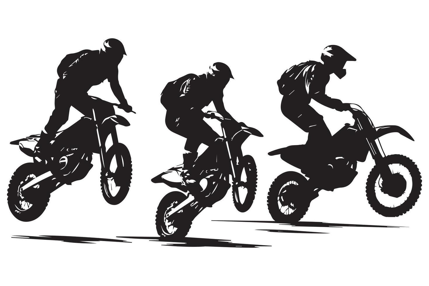 Set of silhouettes of man riding on motocross pro design vector