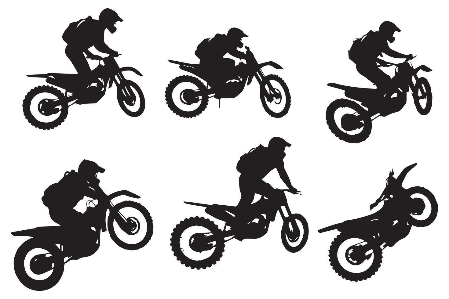 conjunto de siluetas de hombre montando en motocross Pro diseño vector