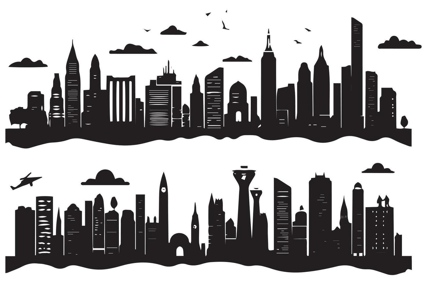 set of City silhouette illustration free design vector