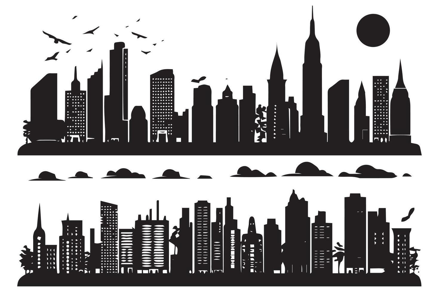 set of City silhouette illustration free design vector