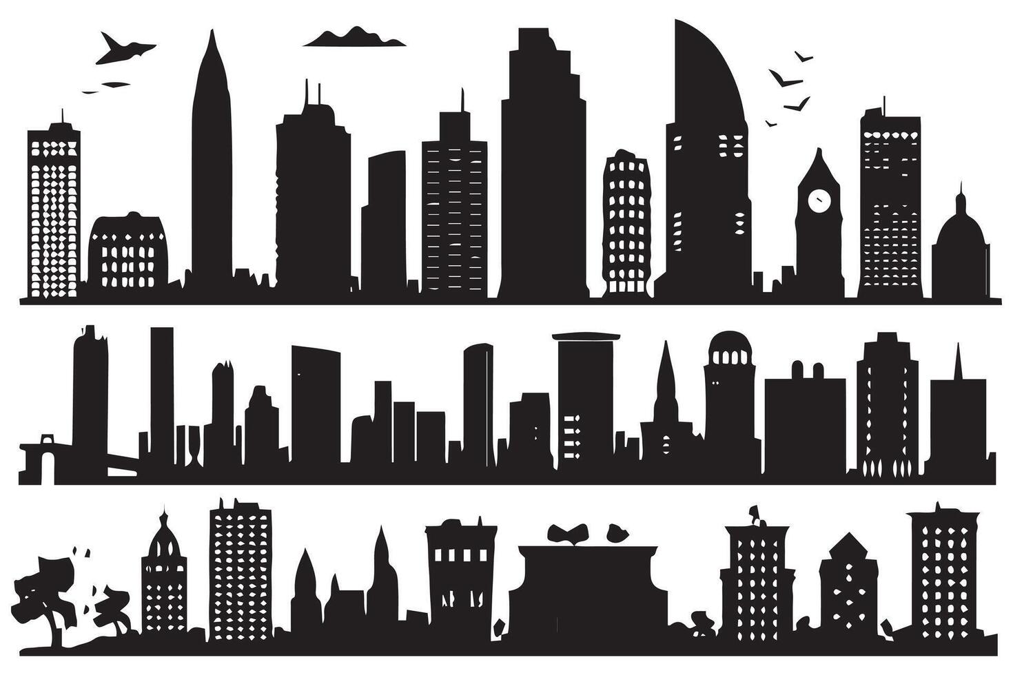 set of City silhouette illustration free design vector