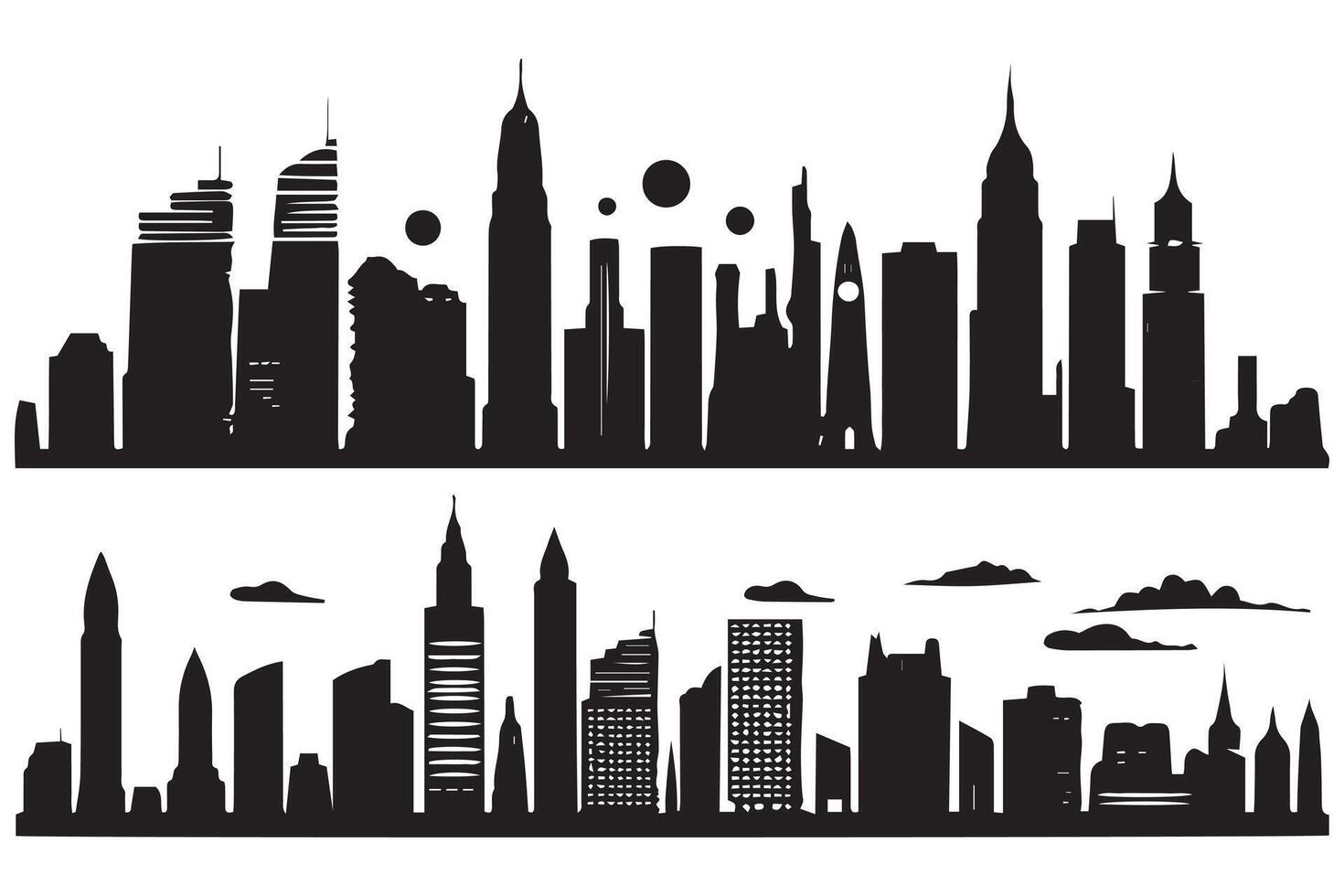 set of City silhouette in flat style. Modern urban landscapec illustration. City skyscrapers building office skyline on white background free design vector