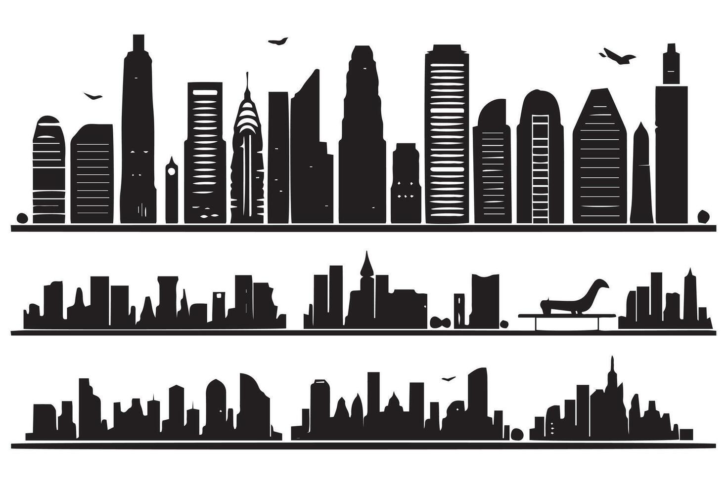 set of City silhouette illustration free design vector