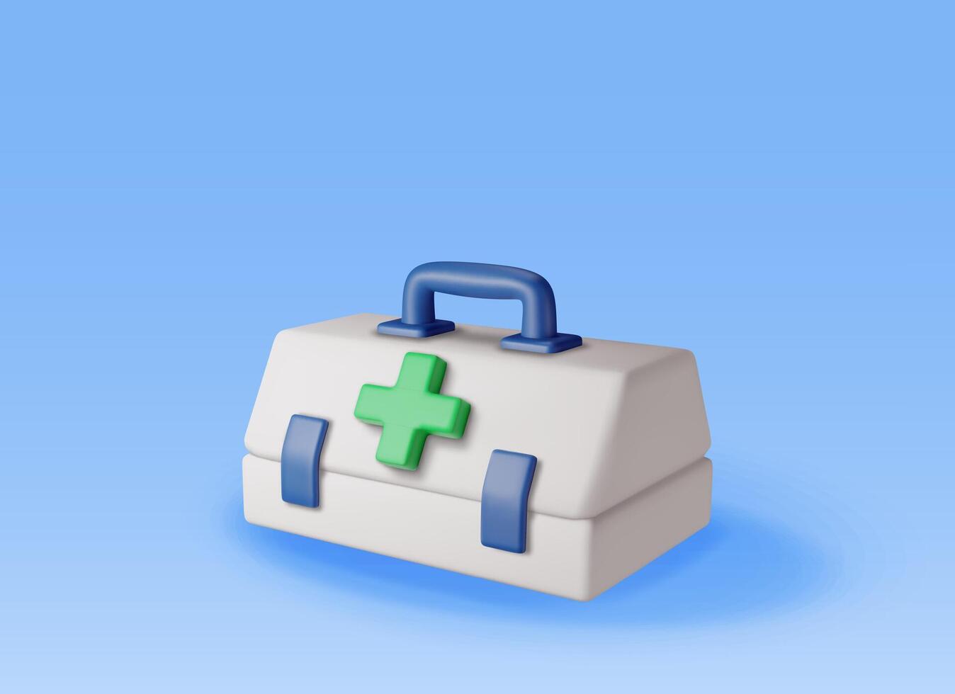 3d First aid kit with green cross isolated. Render plastic bag for medicine. Healthcare, hospital and medical diagnostics. Urgency and emergency services. vector