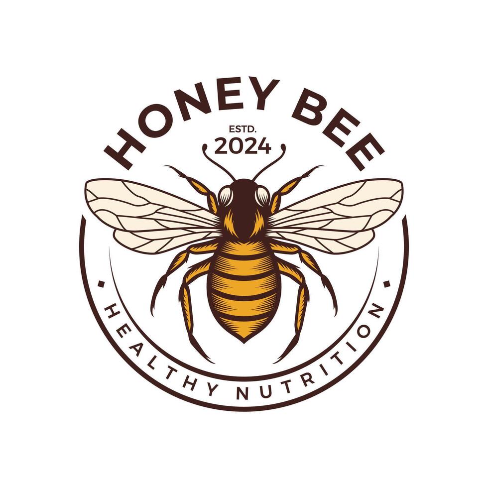 Honey Bee Hand Drawing Logo Design Illustration vector