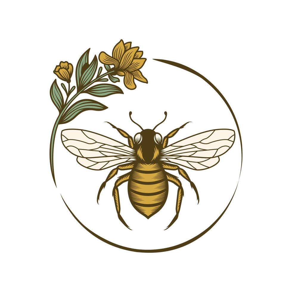 miel abeja mano dibujo logo diseño ilustración vector