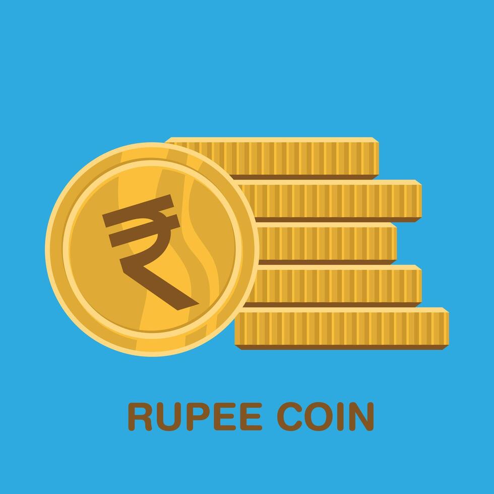 Golden coin Indian Rupee. Official currency of India. vector