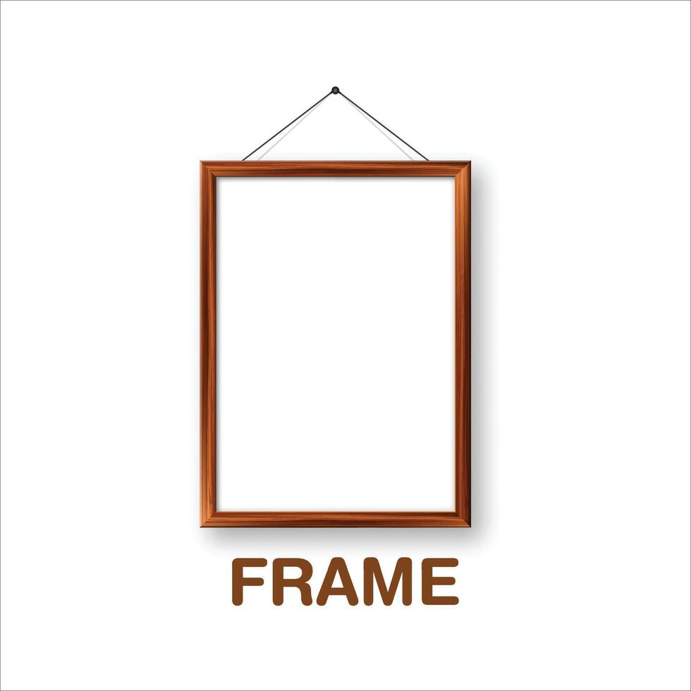 a picture frame hanging on a wall with the word frame . vector