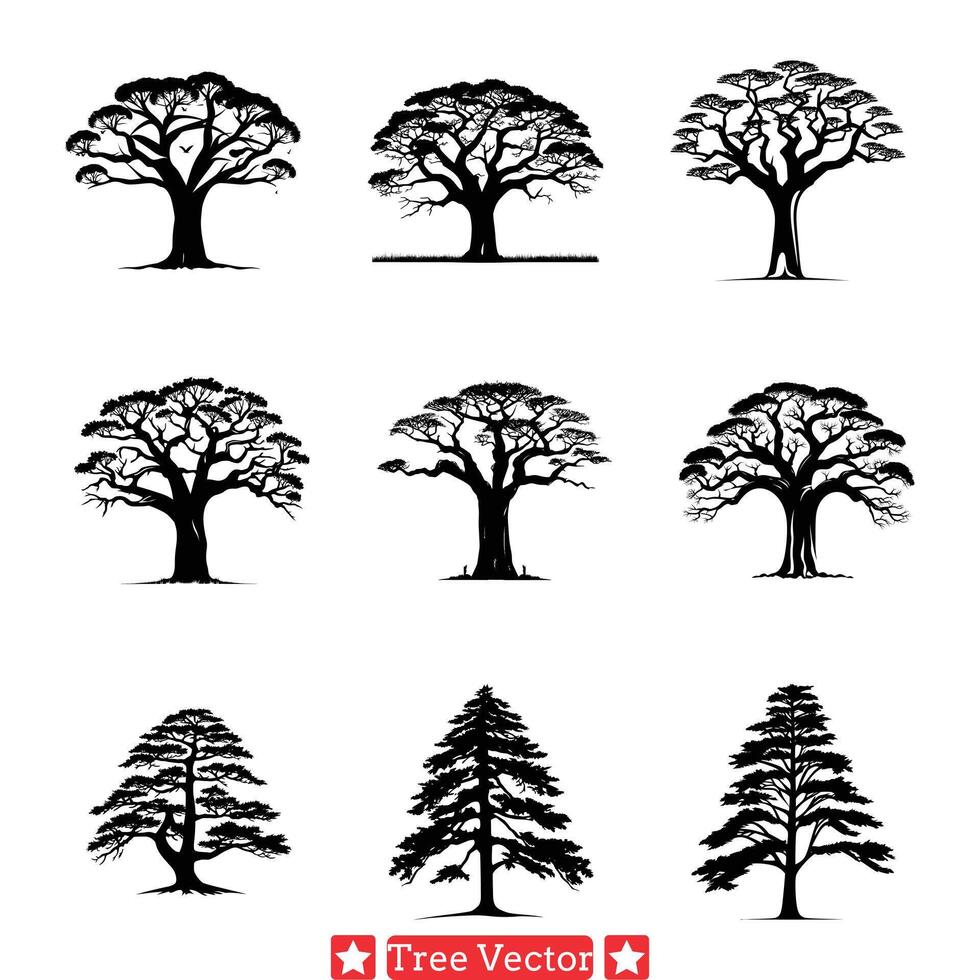 Shadows of Serenity Captivating Tree Silhouette Designs for Inspirational Art vector