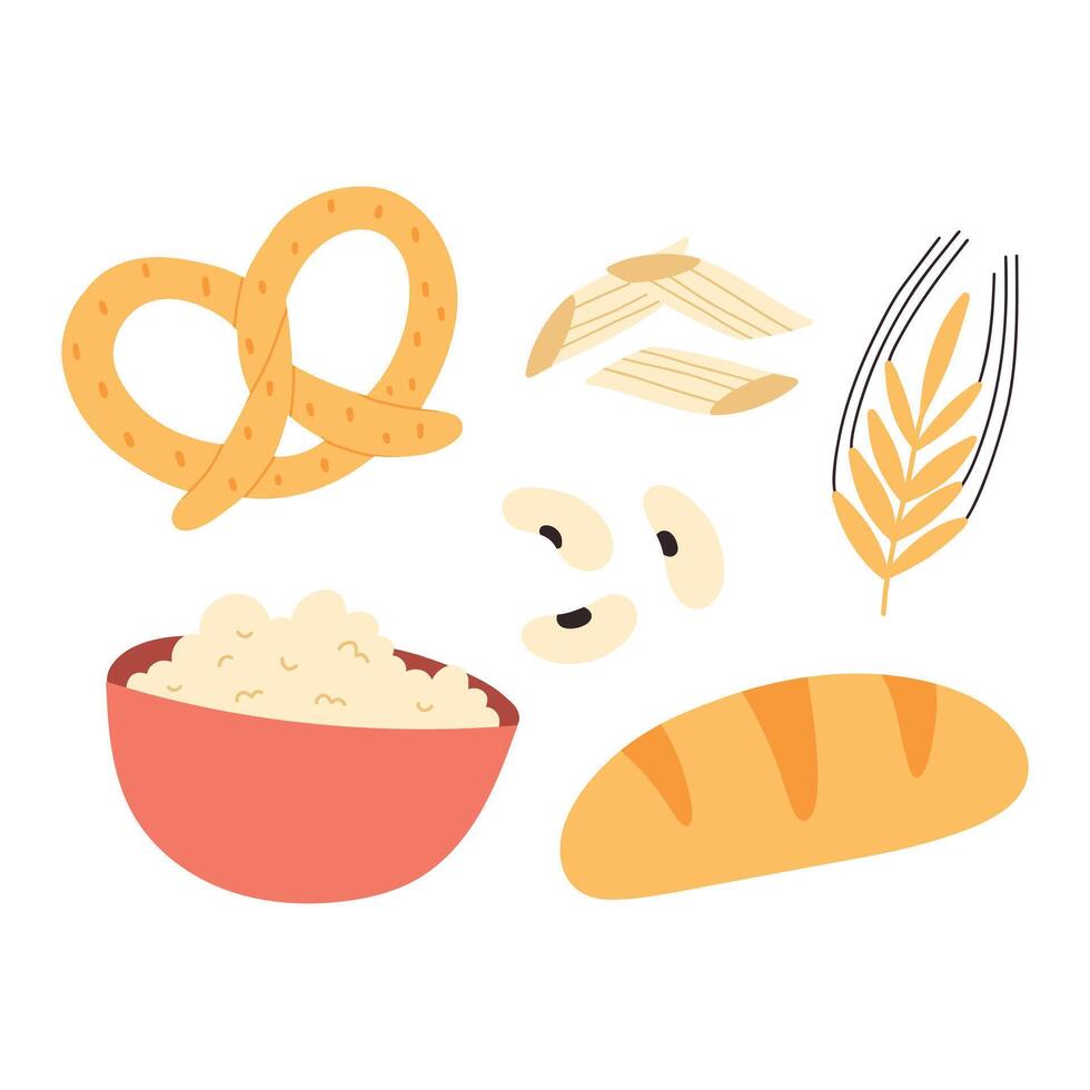 High Carbohydrate Foods Macronutrients. A set of foods rich in carbohydrates. illustration. vector