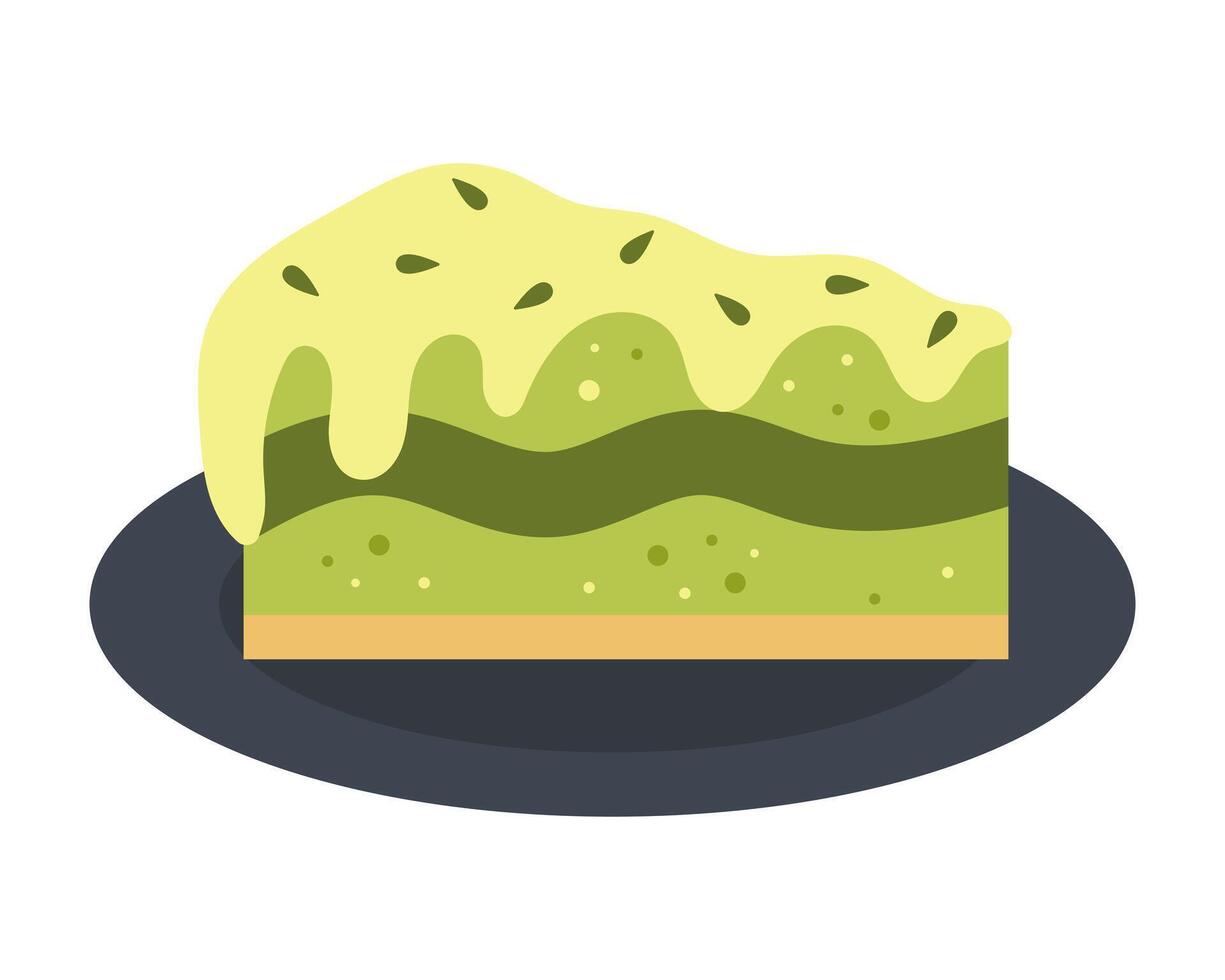 Piece of matcha tea cake. Matcha dessert. illustration. vector