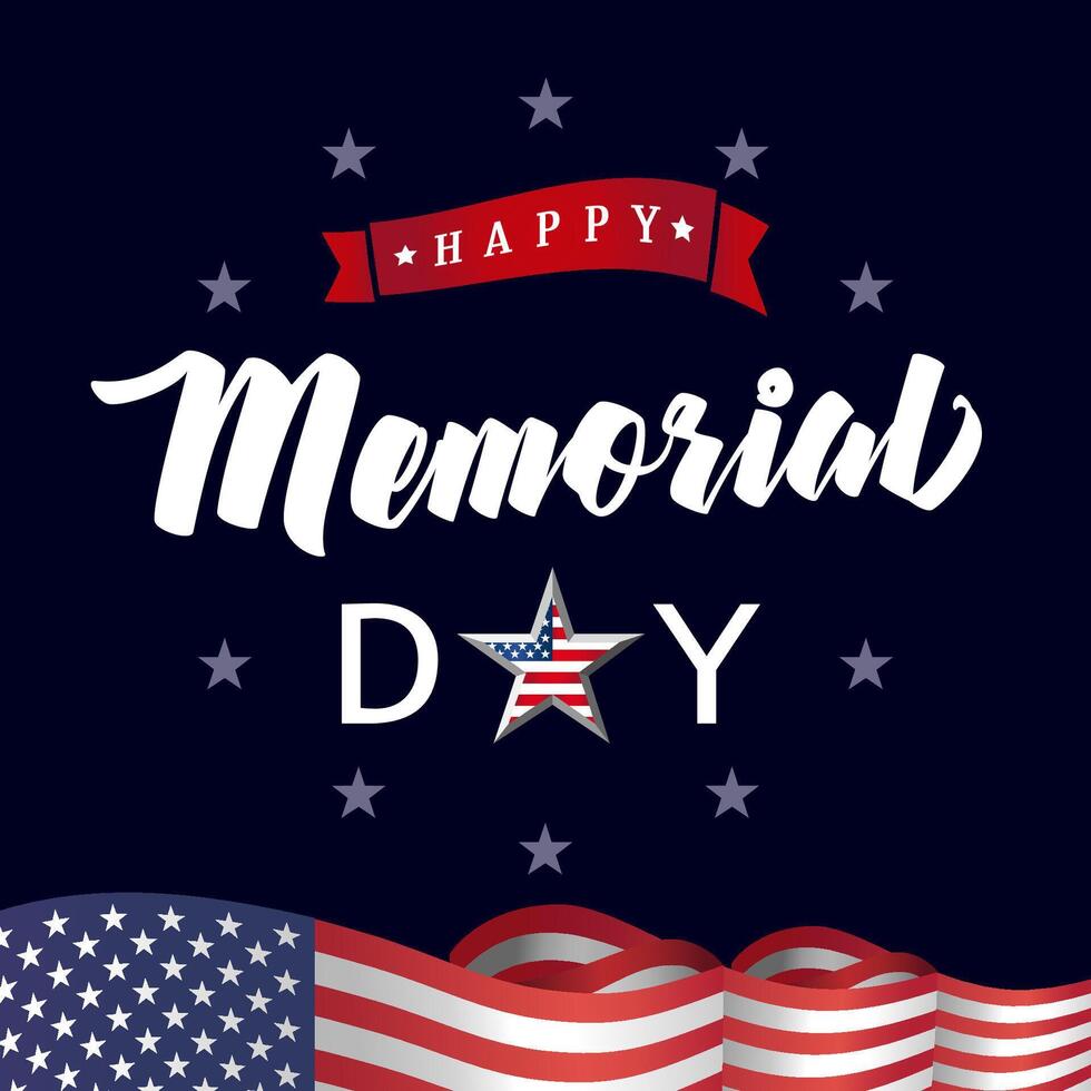 Happy Memorial Day creative banner. Creative logo with 3D flag of United States. vector