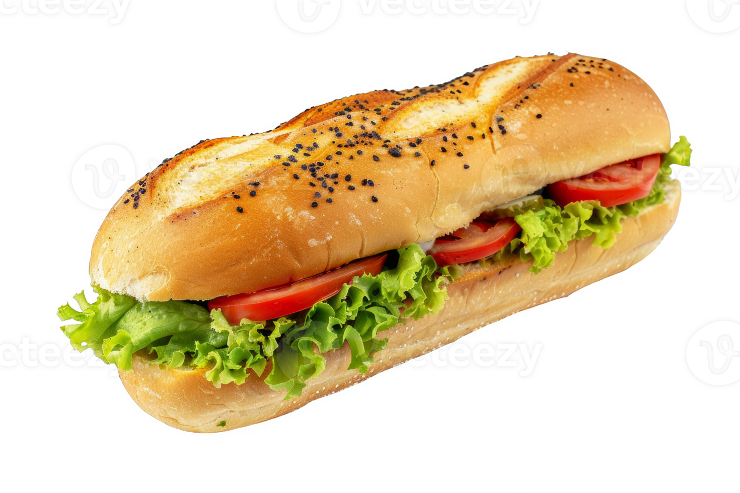 Fresh Sub Sandwich With Lettuce and Tomatoes png
