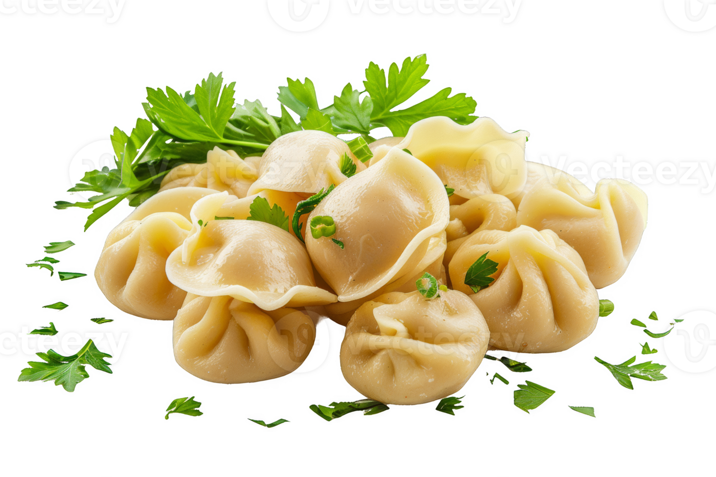 Heap of Dumplings Topped With Parsley png
