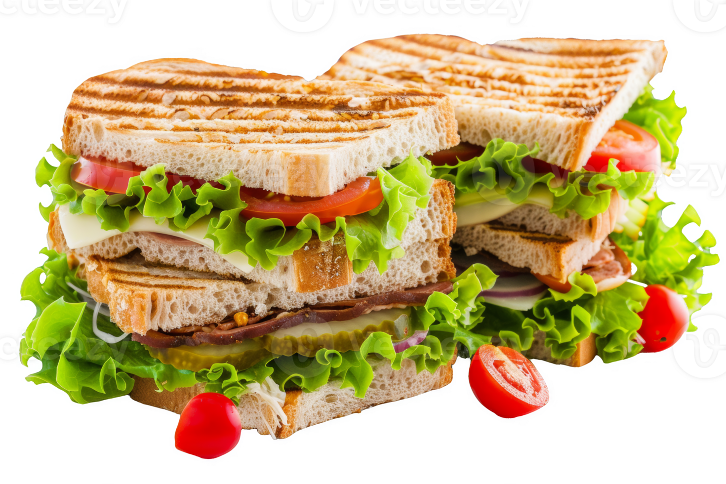 Sliced Sandwich With Lettuce and Tomatoes png