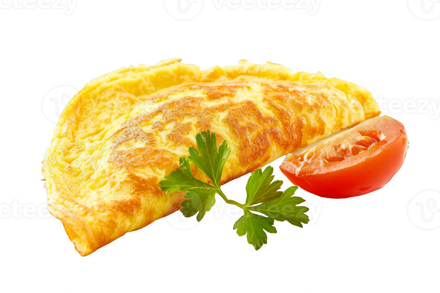 Delicious Omelet With Tomato Slice and Parsley png