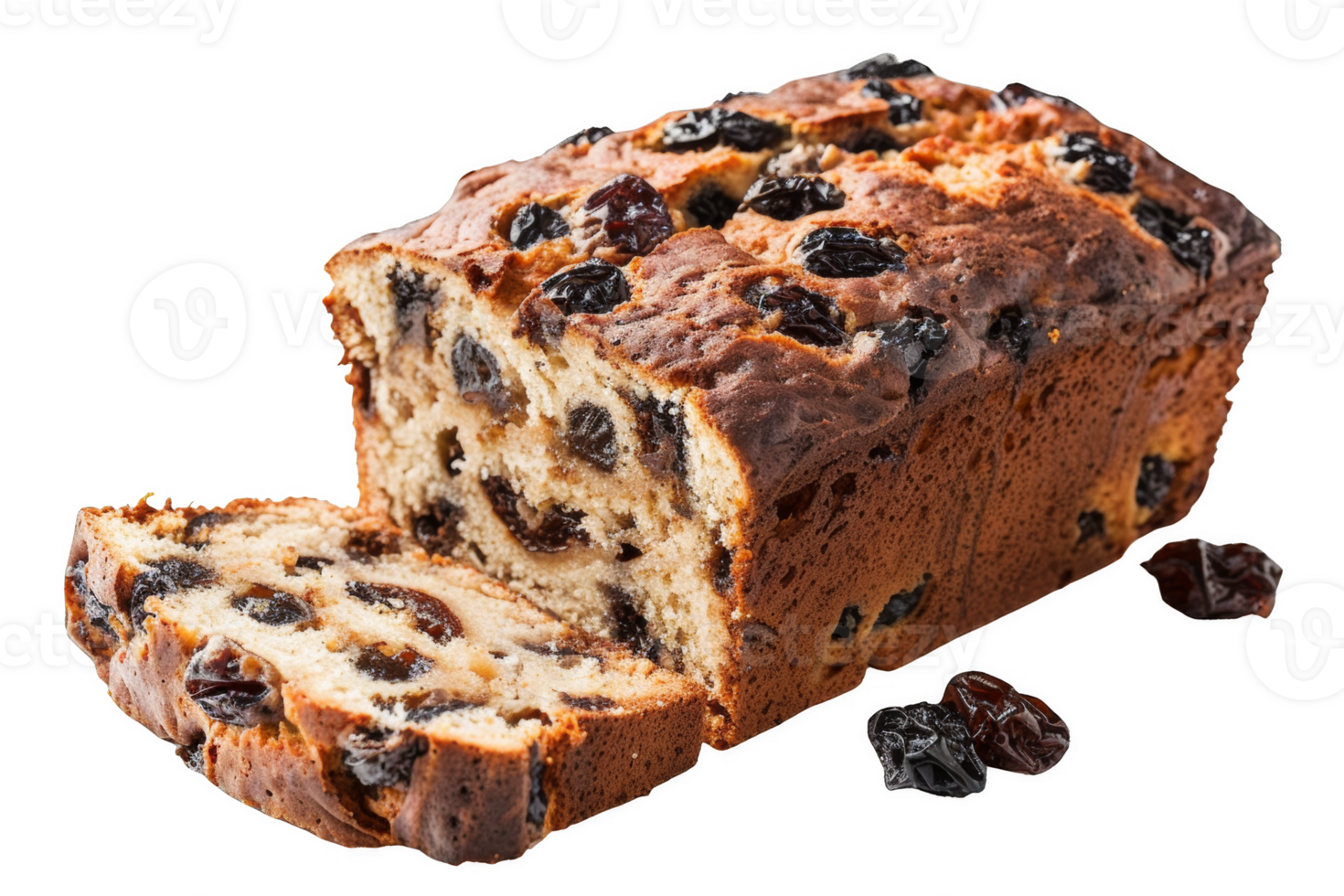 Raisin cake Loaf Surrounded by Raisins png