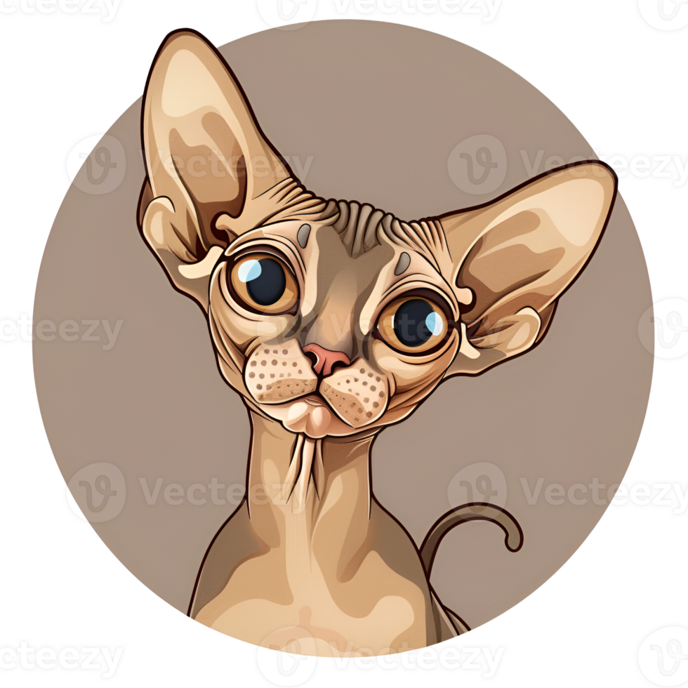 Cute Cartoon Style Sphynx cat Logo Illustration No Background Applicable to Any Context Perfect for Print on Demand Merchandise png