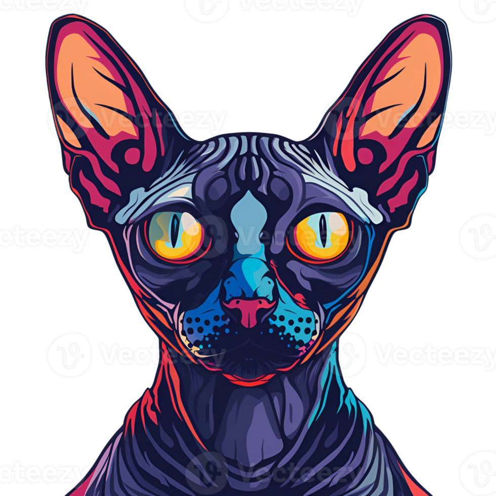 Cute Cartoon Style Sphynx cat Logo Illustration No Background Applicable to Any Context Perfect for Print on Demand Merchandise png