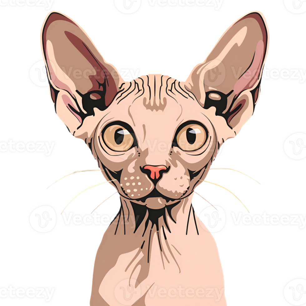 Cute Cartoon Style Sphynx cat Logo Illustration No Background Applicable to Any Context Perfect for Print on Demand Merchandise png