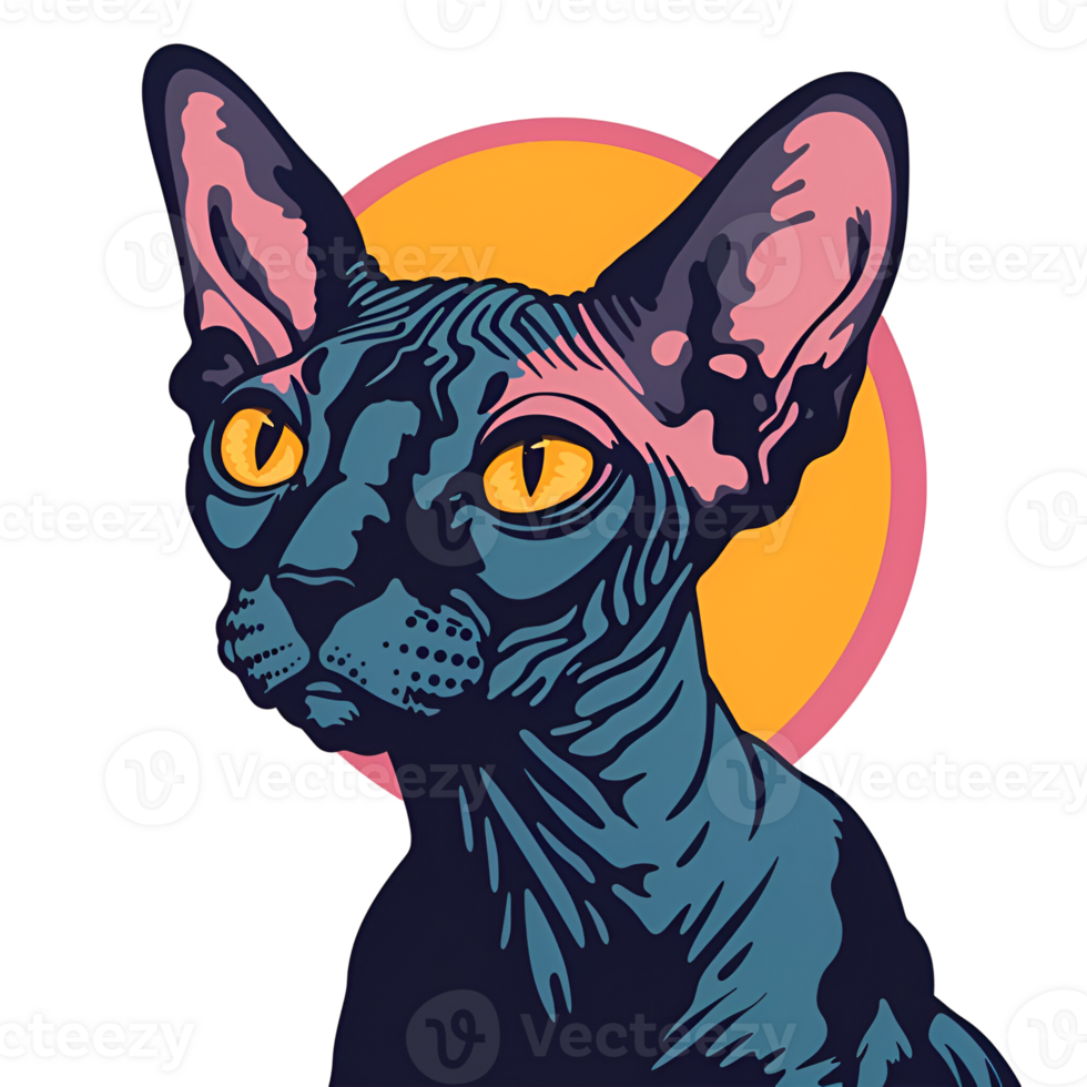 Cute Cartoon Style Sphynx cat Logo Illustration No Background Applicable to Any Context Perfect for Print on Demand Merchandise png