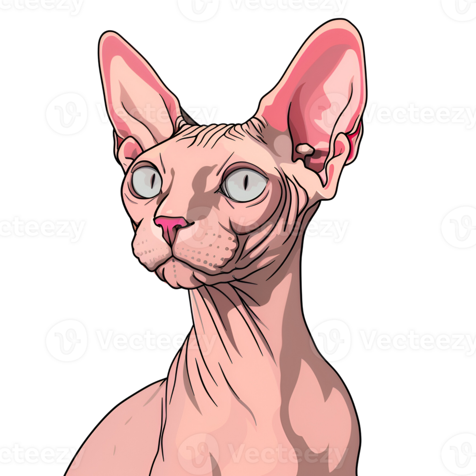 Cute Cartoon Style Sphynx cat Logo Illustration No Background Applicable to Any Context Perfect for Print on Demand Merchandise png