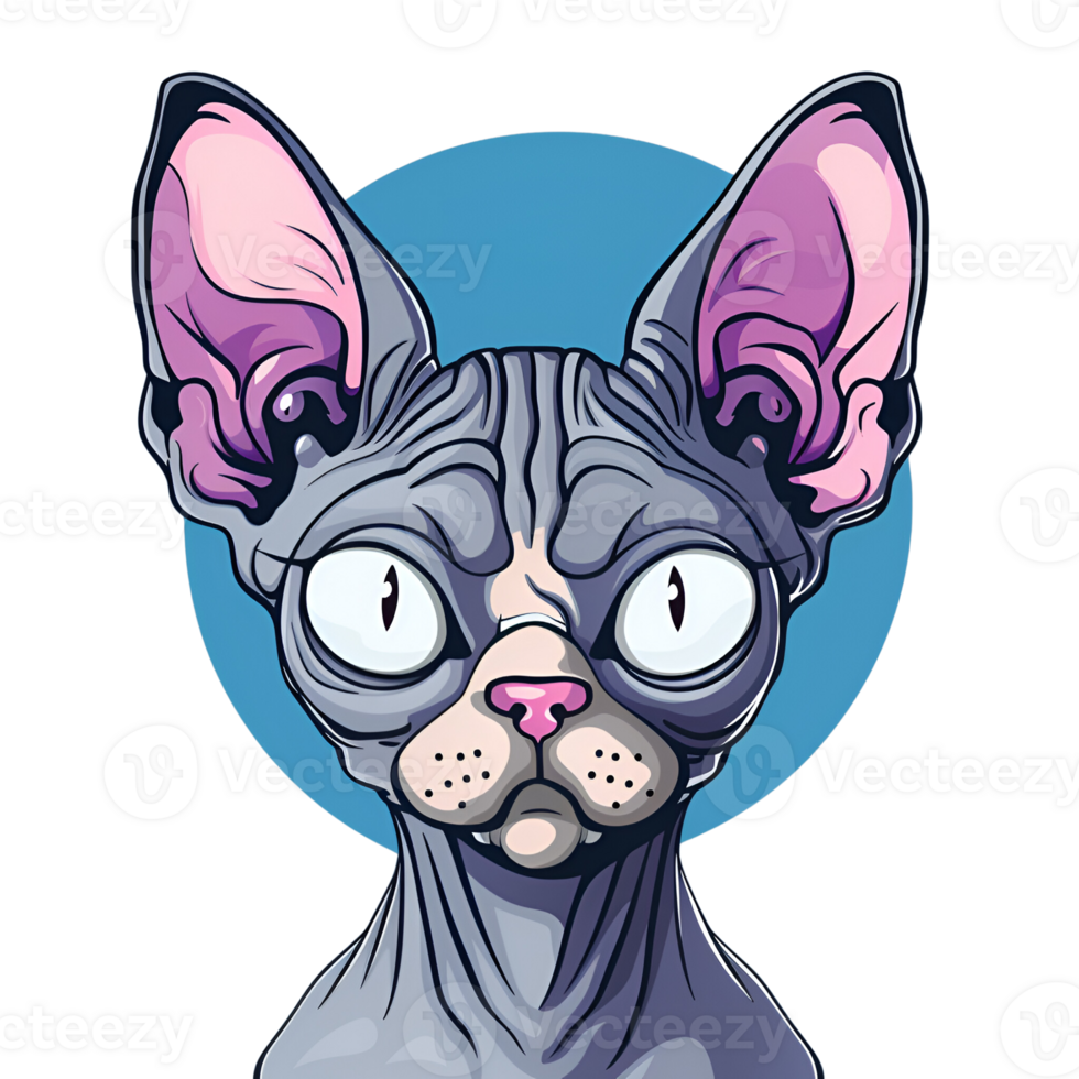 Cute Cartoon Style Sphynx cat Logo Illustration No Background Applicable to Any Context Perfect for Print on Demand Merchandise png