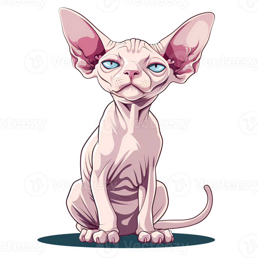 Cute Cartoon Style Sphynx cat Logo Illustration No Background Applicable to Any Context Perfect for Print on Demand Merchandise png
