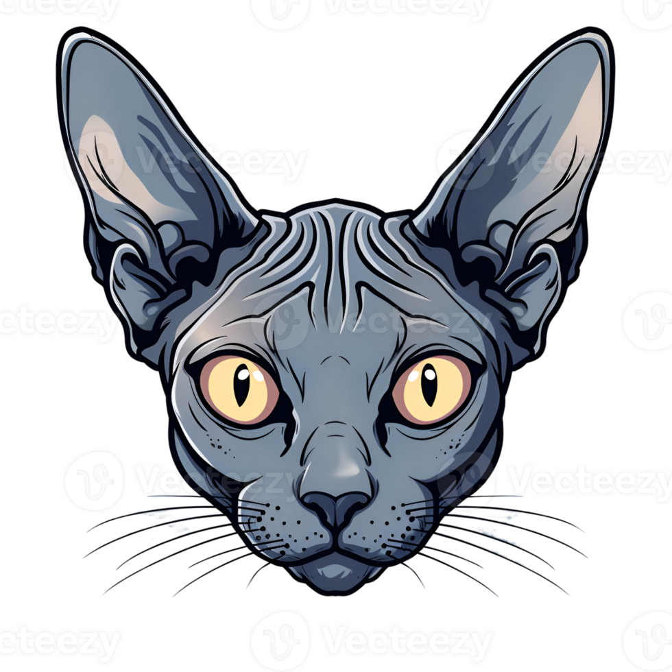 Cute Cartoon Style Sphynx cat Logo Illustration No Background Applicable to Any Context Perfect for Print on Demand Merchandise png