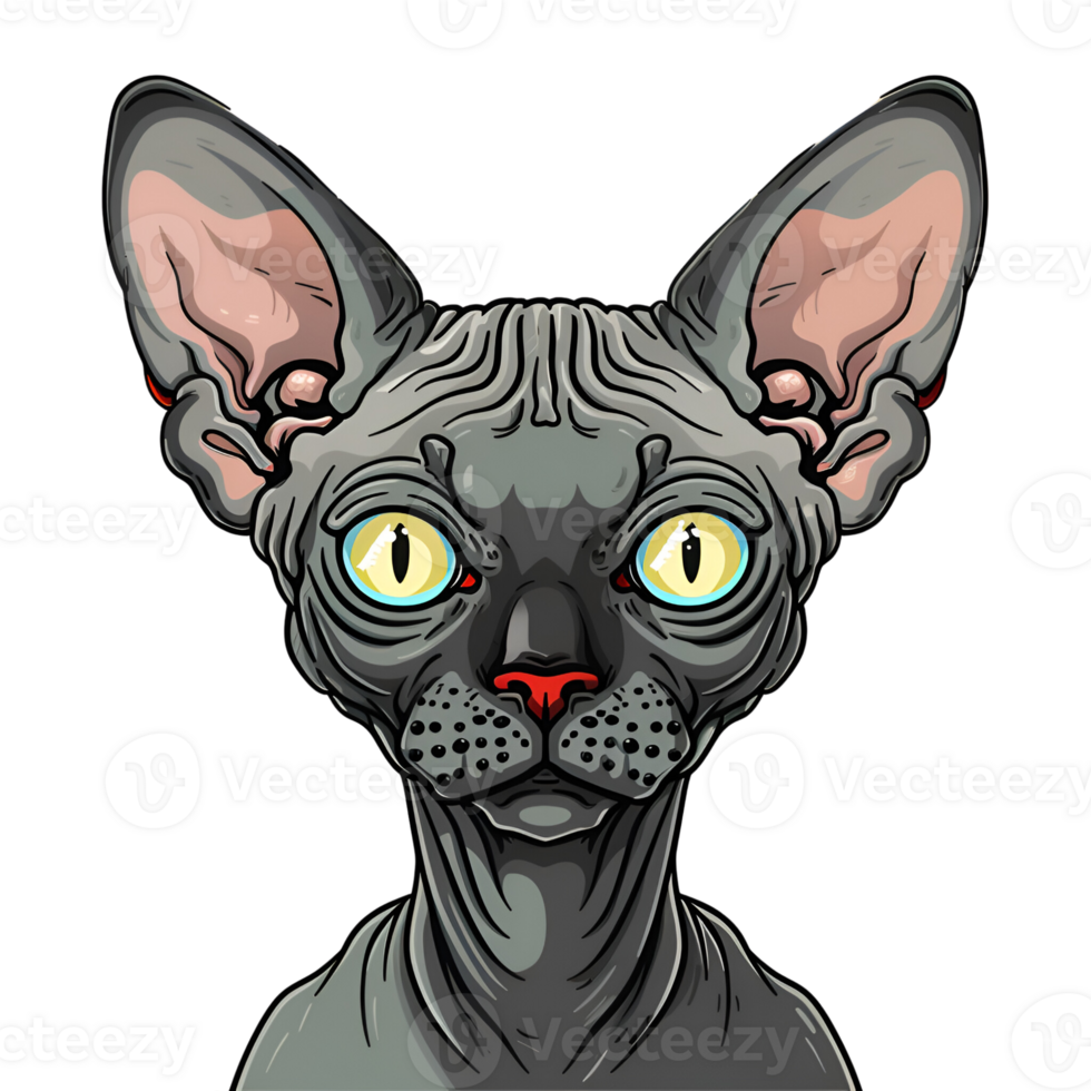 Cute Cartoon Style Sphynx cat Logo Illustration No Background Applicable to Any Context Perfect for Print on Demand Merchandise png