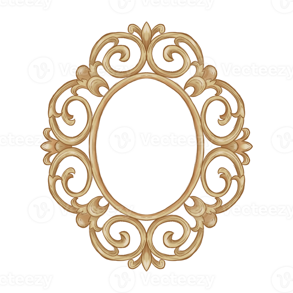 Vintage Golden Carving Frame with Floral Ornament. Elegant Oval Border in a Classic Baroque style png