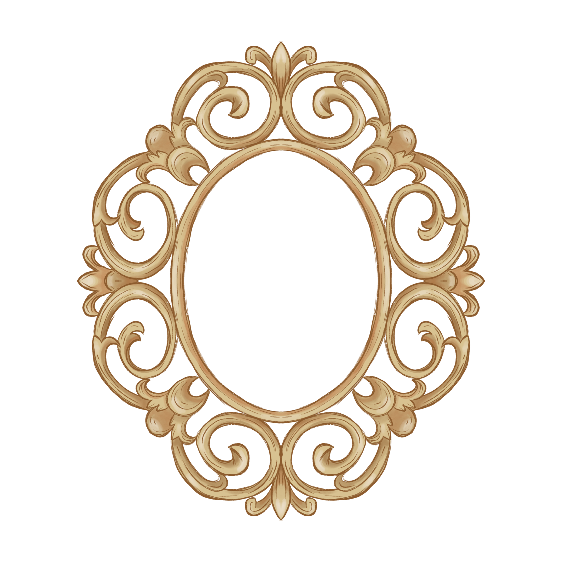 Vintage Golden Carving Frame with Floral Ornament. Elegant Oval Border