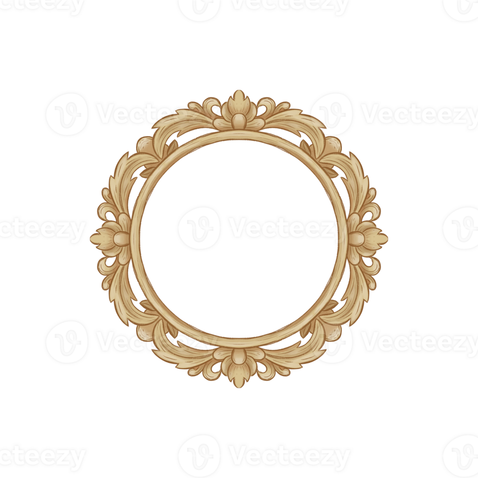 Vintage Golden Carving Frame with Floral Ornament. Elegant Round Border in a Classic Baroque style png