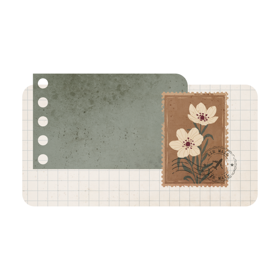 Vintage Scrapbook Sticky Notes with Flowers. Scrapbook Memo Isolated on Transparent Background png