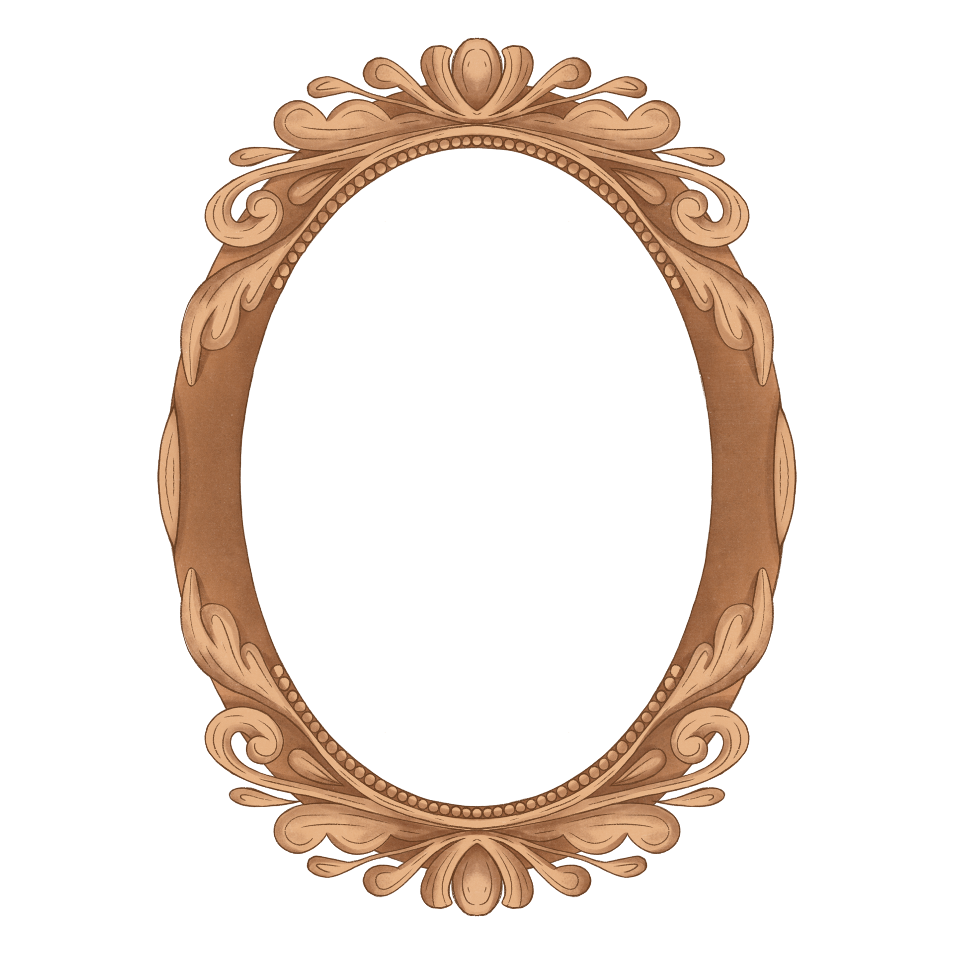 Vintage Golden Carving Frame with Floral Ornament. Elegant Oval Border
