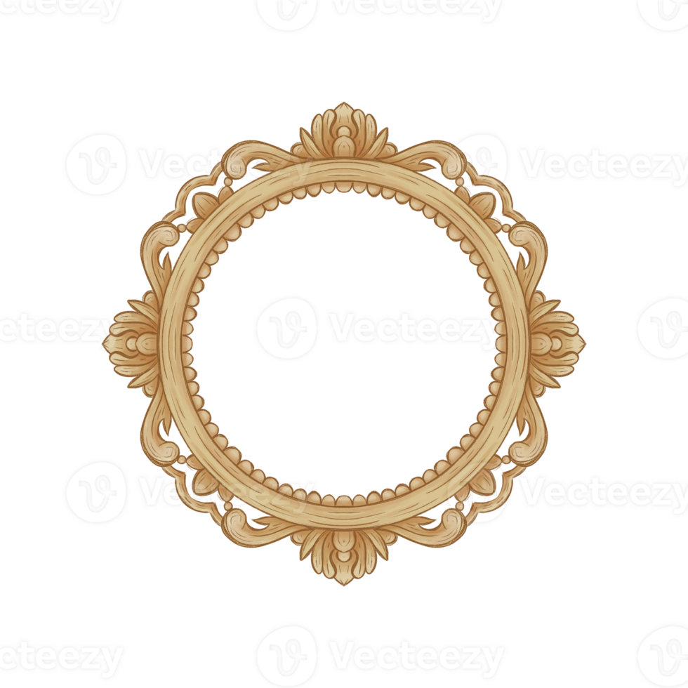Vintage Golden Carving Frame with Floral Ornament. Elegant Round Border in a Classic Baroque style png