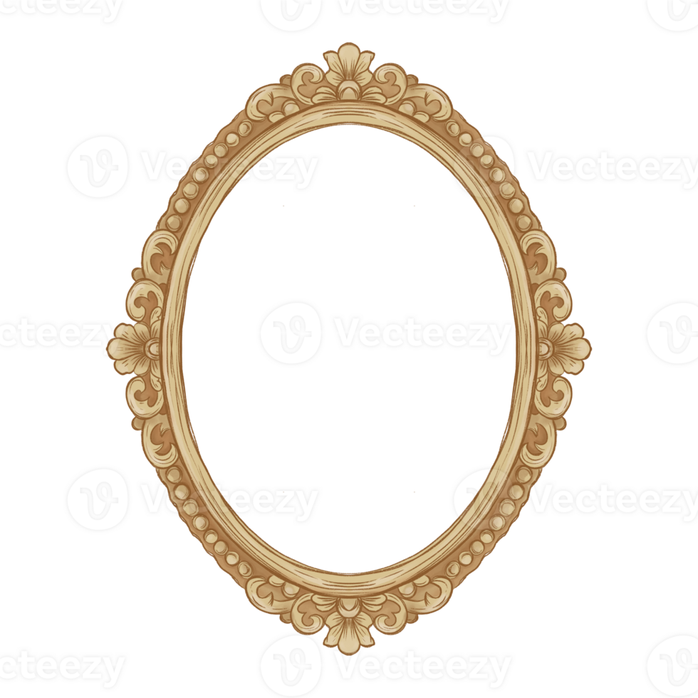 Vintage Golden Carving Frame with Floral Ornament. Elegant Oval Border in a Classic Baroque style png