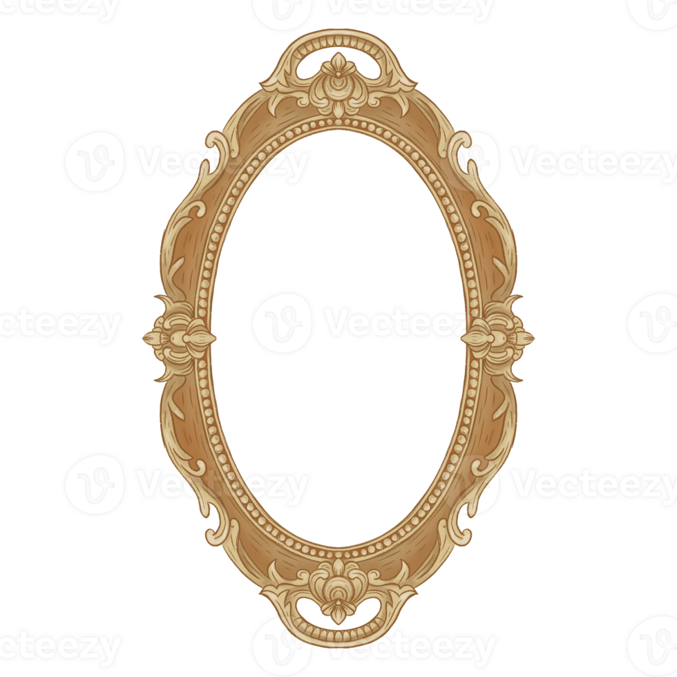 Vintage Golden Carving Frame with Floral Ornament. Elegant Oval Border in a Classic Baroque style png