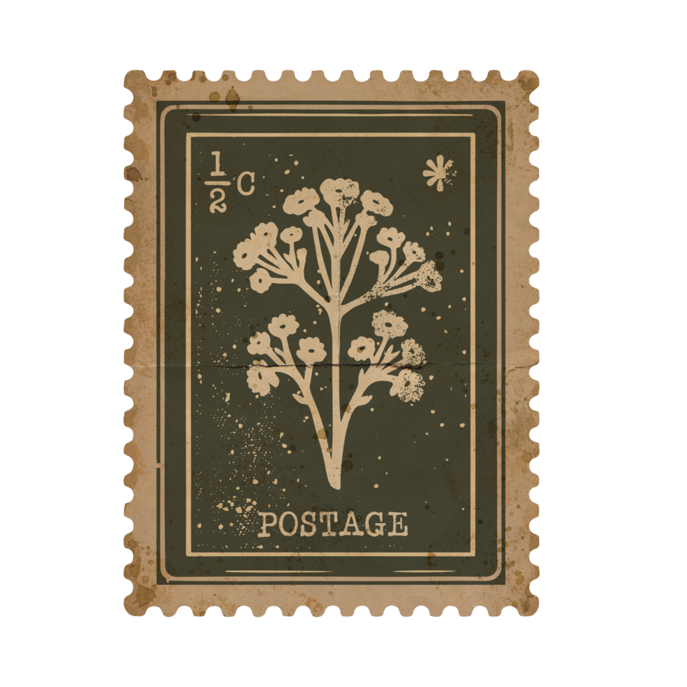 retro blad Afdeling port postzegel in monochroom met grunge details. oud vervaagd plakboek papier png