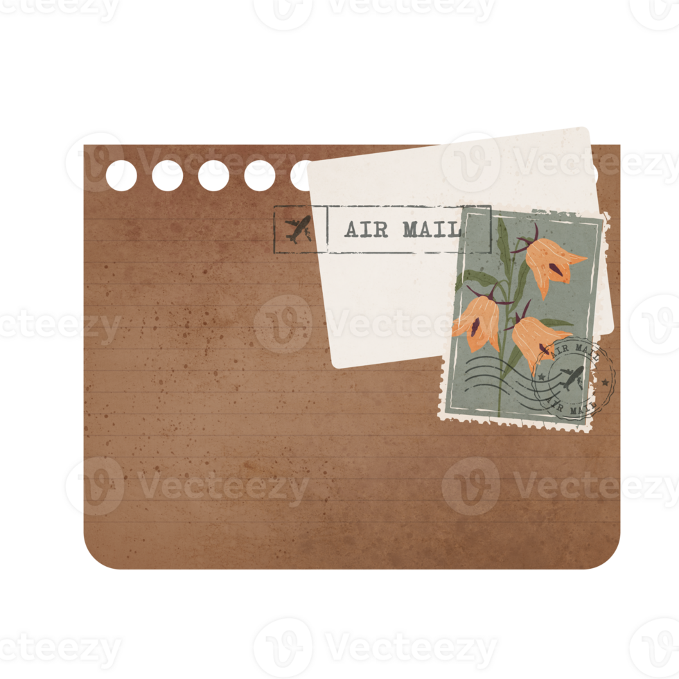 Vintage Scrapbook Sticky Notes with Flowers. Scrapbook Memo Isolated on Transparent Background png